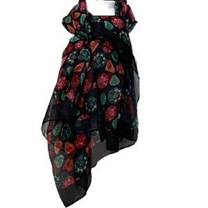 VINTAGE CANDIE'S Jewels Bejeweled Gems Ruby Emerald Stone Print Scarf Square VTG